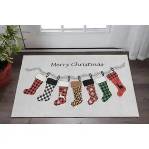 Photo of Gray Red And Green Geometric Washable Area Rug With UV Protection