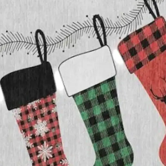 Gray Red And Green Christmas Stockings Washable Area Rug With UV Protection Photo 3