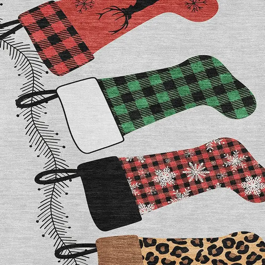 Gray Red And Green Geometric Washable Area Rug With UV Protection Photo 4