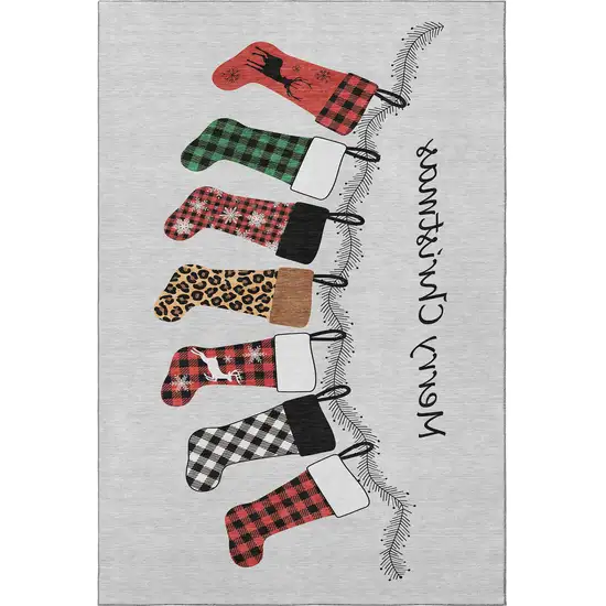 Gray Red And Green Geometric Washable Area Rug With UV Protection Photo 5