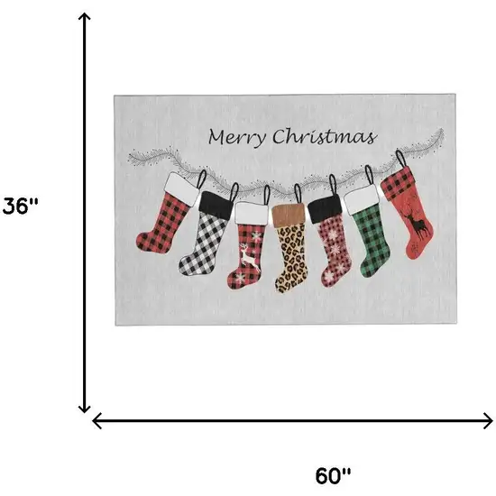 Gray Red And Green Christmas Stockings Washable Area Rug With UV Protection Photo 9