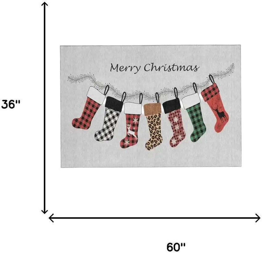 Gray Red And Green Christmas Stockings Washable Area Rug With UV Protection Photo 9