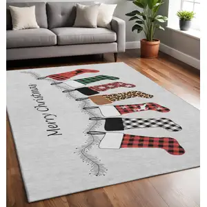 Photo of Gray Red And Green Geometric Washable Area Rug With UV Protection