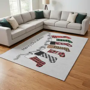 Photo of Gray Red And Green Geometric Washable Area Rug With UV Protection