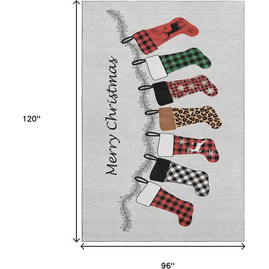 Gray Red And Green Christmas Stockings Washable Area Rug With UV Protection Photo 8