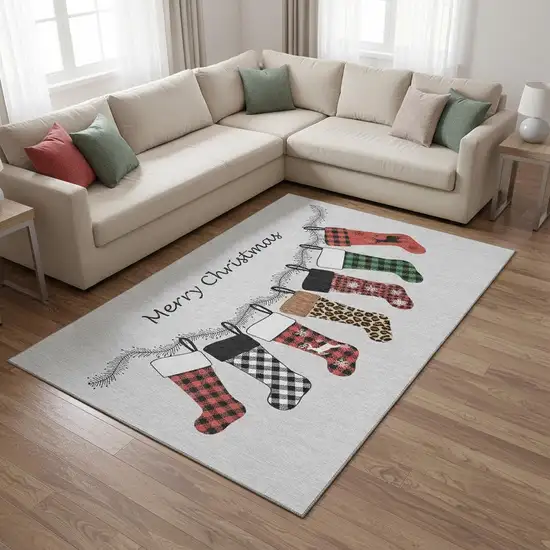 Gray Red And Green Geometric Washable Area Rug With UV Protection Photo 1