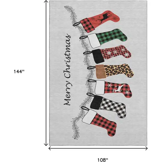 Gray Red And Green Christmas Stockings Washable Area Rug With UV Protection Photo 3