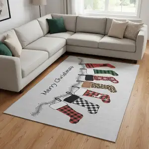 Photo of Gray Red And Green Geometric Washable Area Rug With UV Protection