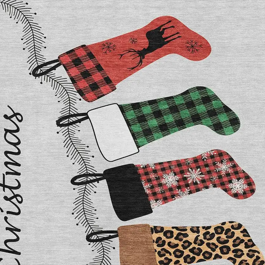 Gray Red And Green Geometric Washable Area Rug With UV Protection Photo 5