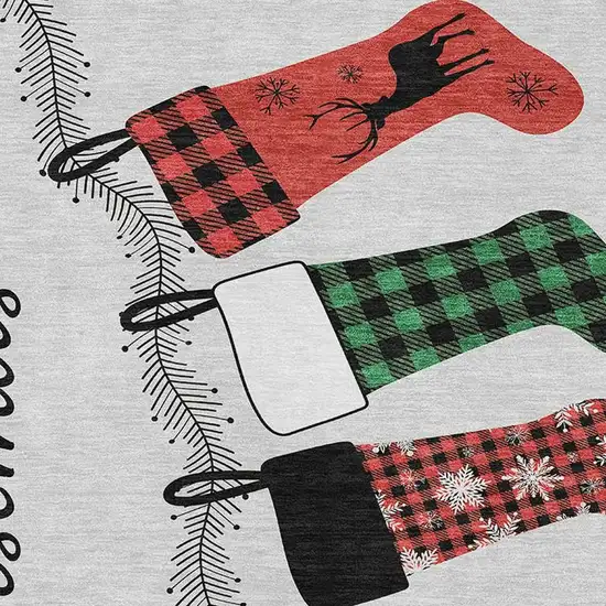 Gray Red And Green Geometric Washable Area Rug With UV Protection Photo 4