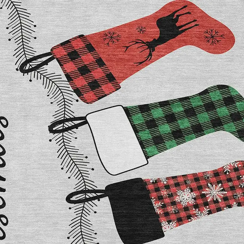 Gray Red And Green Geometric Washable Area Rug With UV Protection Photo 4