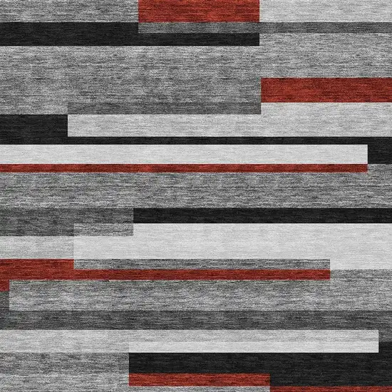 Gray Red And Silver Striped Washable Area Rug With UV Protection Photo 2