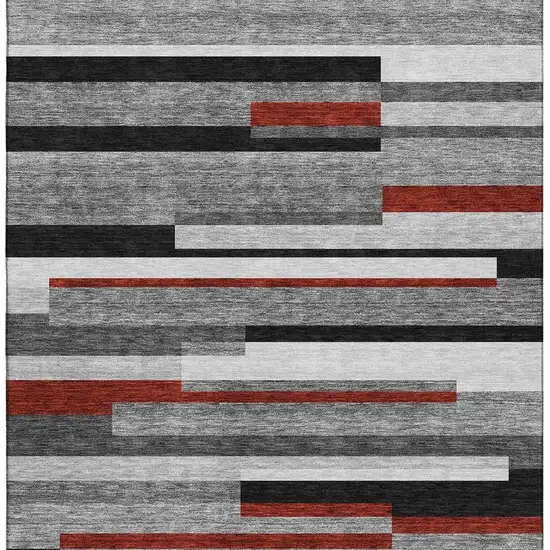 Gray Red And Silver Striped Washable Area Rug With UV Protection Photo 2
