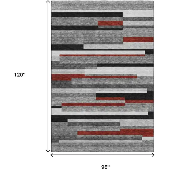 Gray Red And Silver Striped Washable Area Rug With UV Protection Photo 9