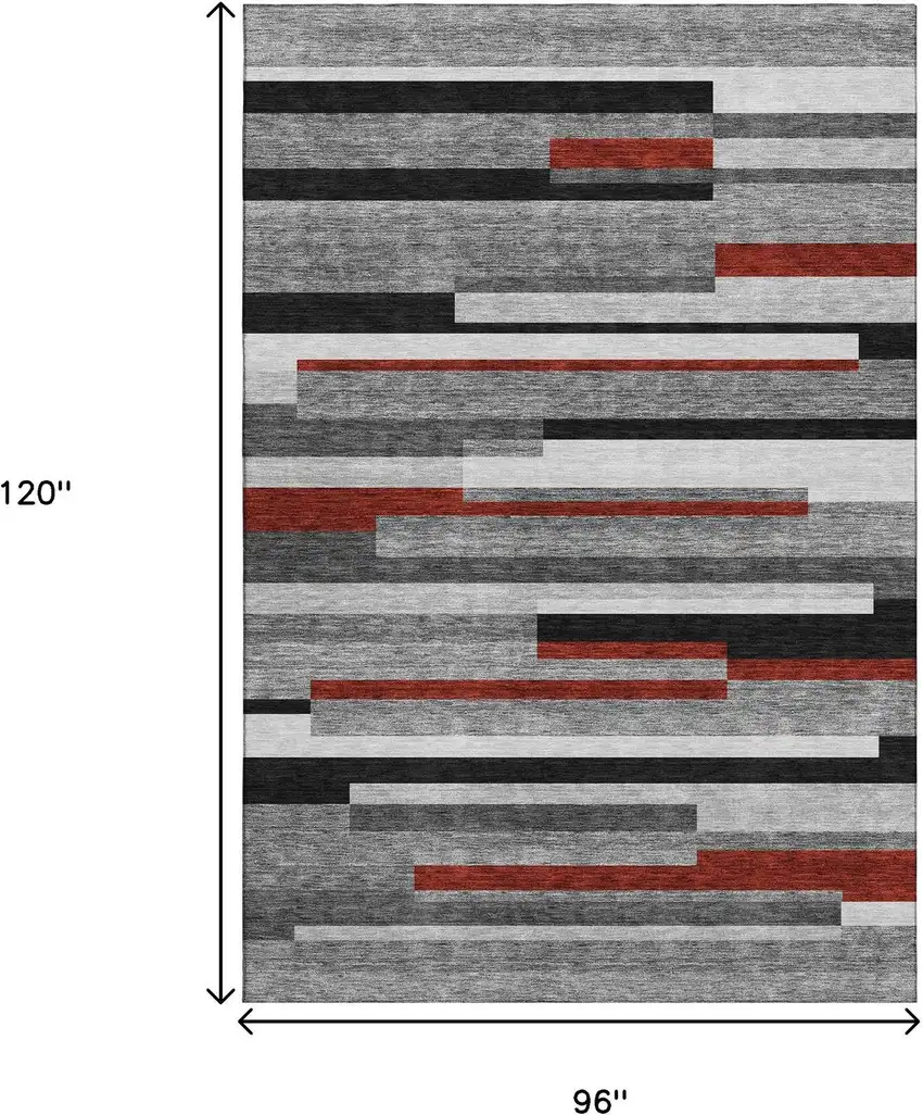 Gray Red And Silver Striped Washable Area Rug With UV Protection Photo 9