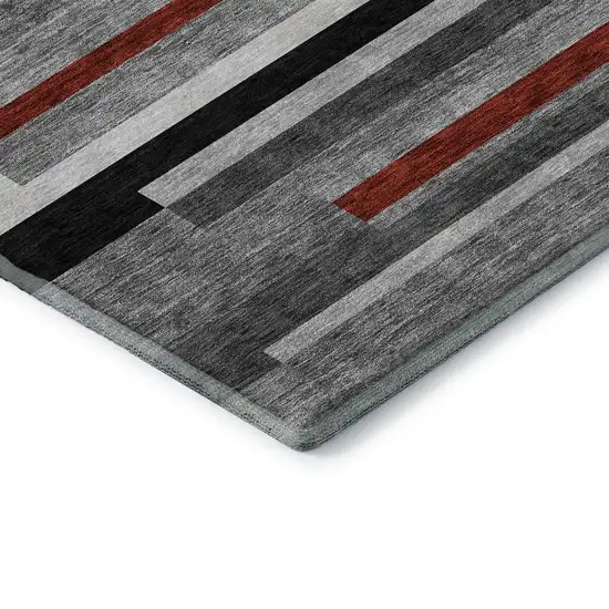 Gray Red And Silver Striped Washable Area Rug With UV Protection Photo 6
