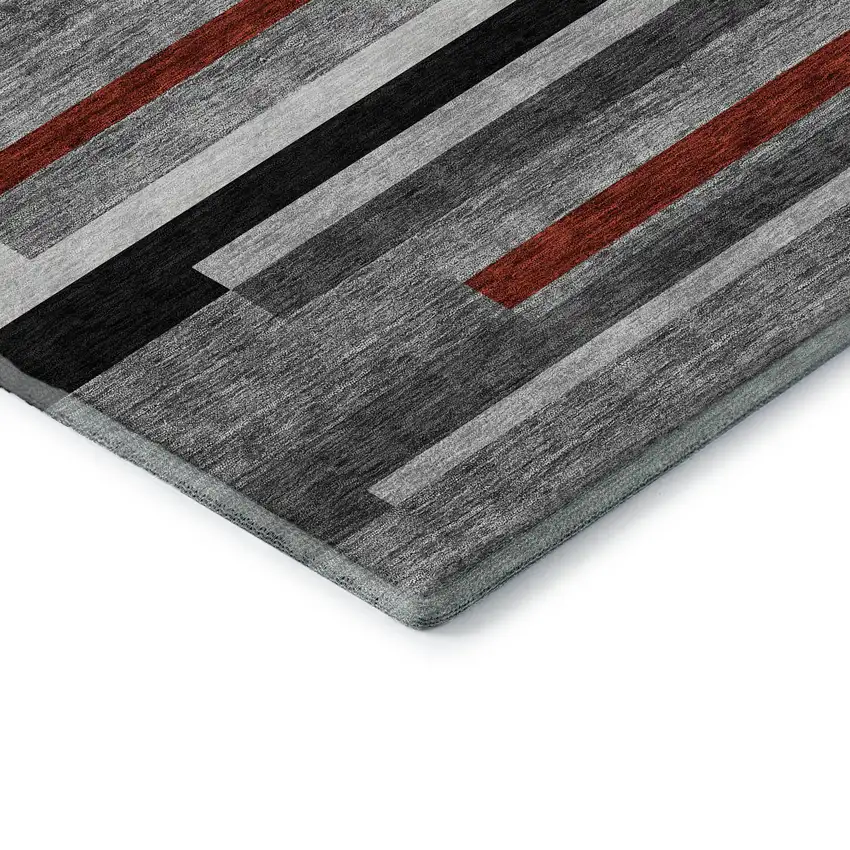 Gray Red And Silver Striped Washable Area Rug With UV Protection Photo 6