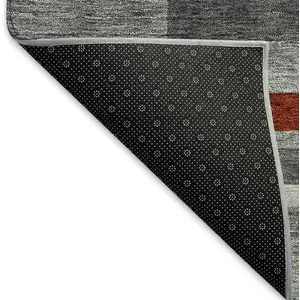 Photo of Gray Red And Silver Striped Washable Area Rug With UV Protection