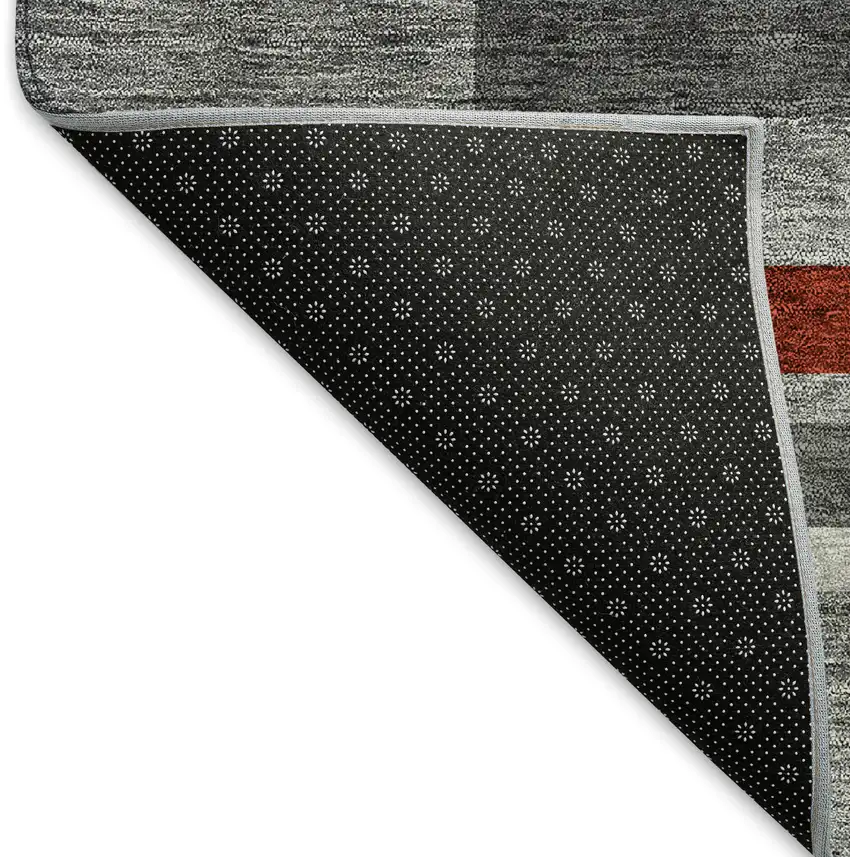 Gray Red And Silver Striped Washable Area Rug With UV Protection Photo 5
