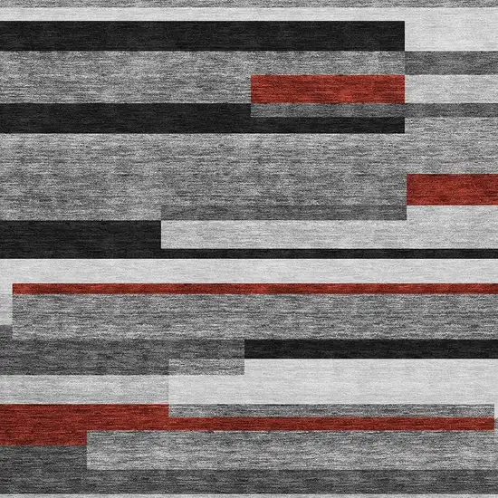 Gray Red And Silver Striped Washable Area Rug With UV Protection Photo 2