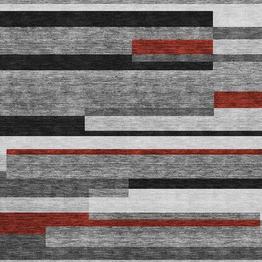 Gray Red And Silver Striped Washable Area Rug With UV Protection Photo 2