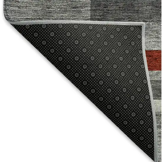Gray Red And Silver Striped Washable Area Rug With UV Protection Photo 7