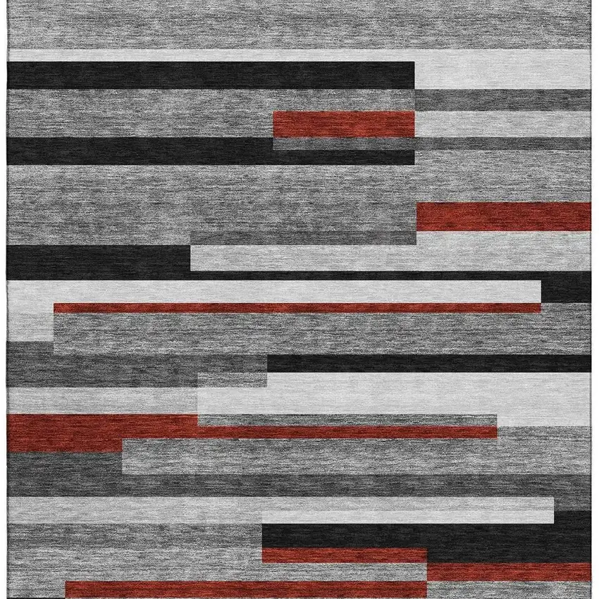 Gray Red And Silver Striped Washable Area Rug With UV Protection Photo 3