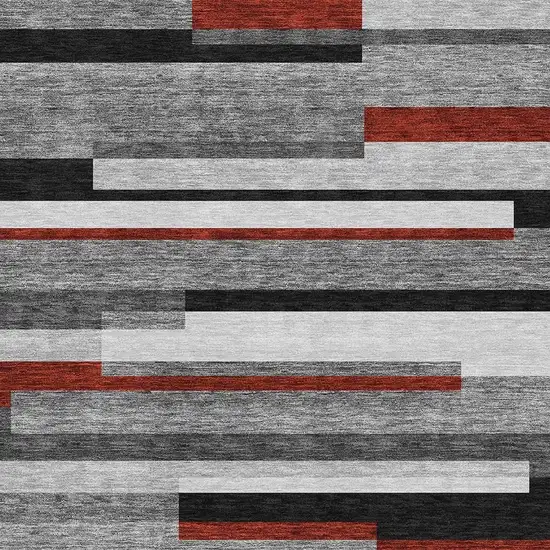 Gray Red And Silver Striped Washable Area Rug With UV Protection Photo 2