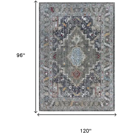 Gray Red Blue Orange And Ivory Medallion Hand Carved Handmade Area Rug Photo 6
