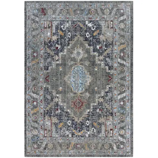 Gray Red Blue Orange And Ivory Medallion Hand Carved Handmade Area Rug Photo 1