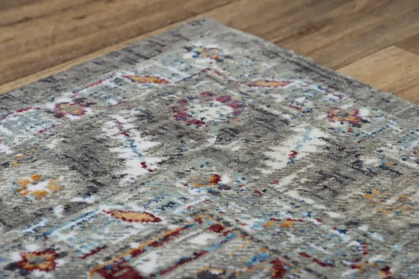 Gray Red Blue Orange And Ivory Medallion Hand Carved Handmade Area Rug Photo 4