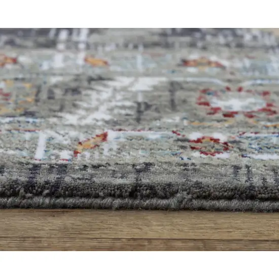 Gray Red Blue Orange And Ivory Medallion Hand Carved Handmade Area Rug Photo 5