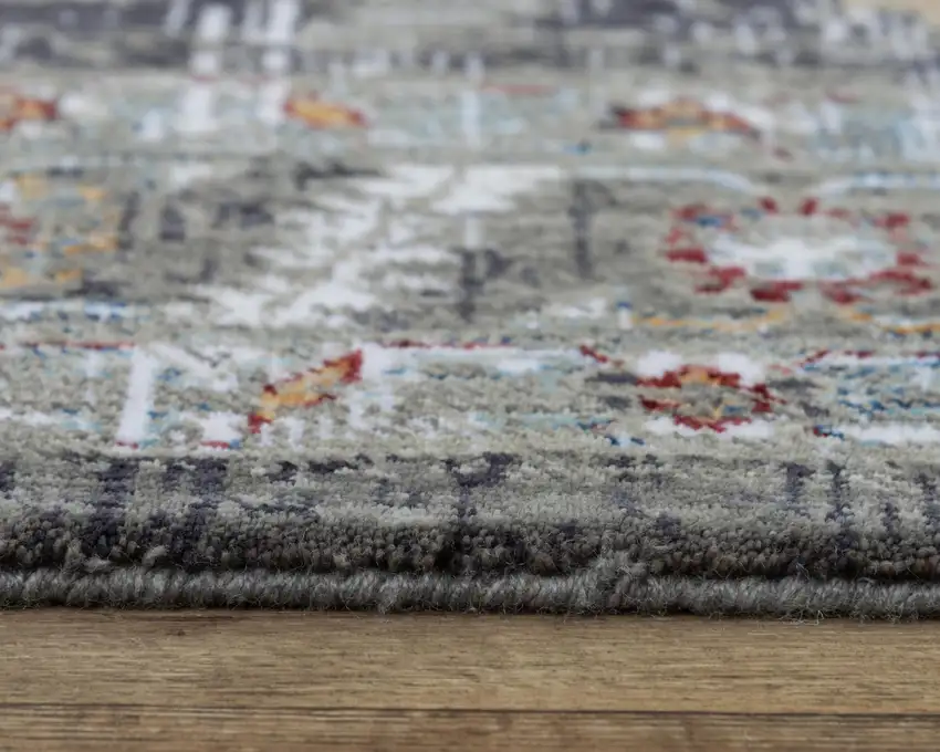 Gray Red Blue Orange And Ivory Medallion Hand Carved Handmade Area Rug Photo 5