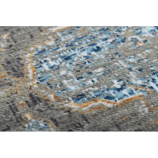 Gray Red Blue Orange And Ivory Medallion Hand Carved Handmade Area Rug Photo 3