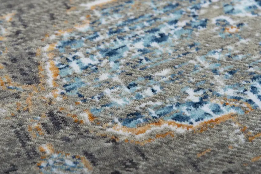 Gray Red Blue Orange And Ivory Medallion Hand Carved Handmade Area Rug Photo 3