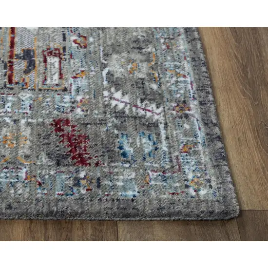 Gray Red Blue Orange And Ivory Medallion Hand Carved Handmade Area Rug Photo 2