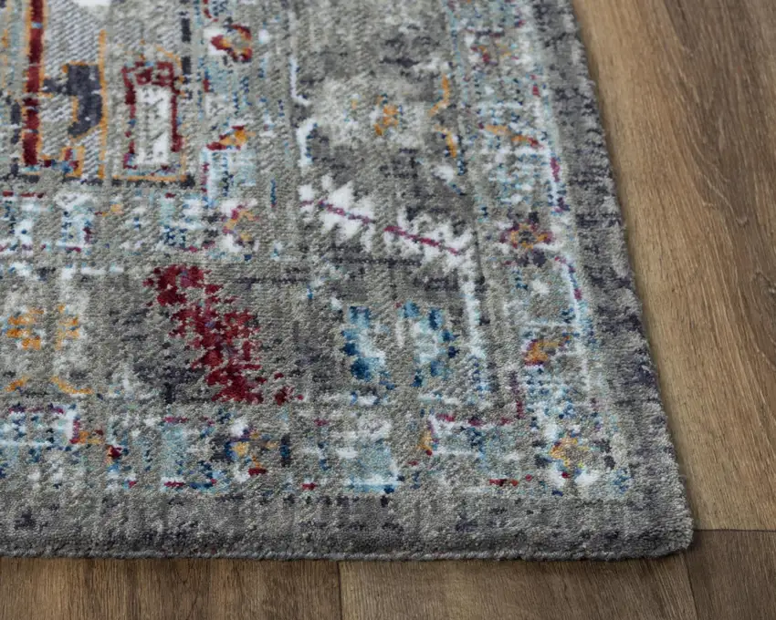 Gray Red Blue Orange And Ivory Medallion Hand Carved Handmade Area Rug Photo 2