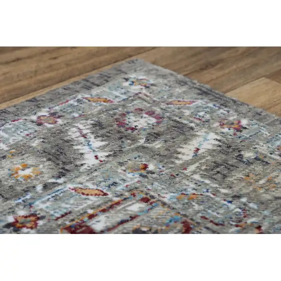 Gray Red Blue Orange And Ivory Medallion Hand Carved Handmade Area Rug Photo 4