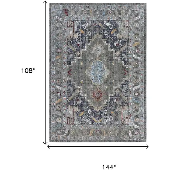 Gray Red Blue Orange And Ivory Medallion Hand Carved Handmade Area Rug Photo 6