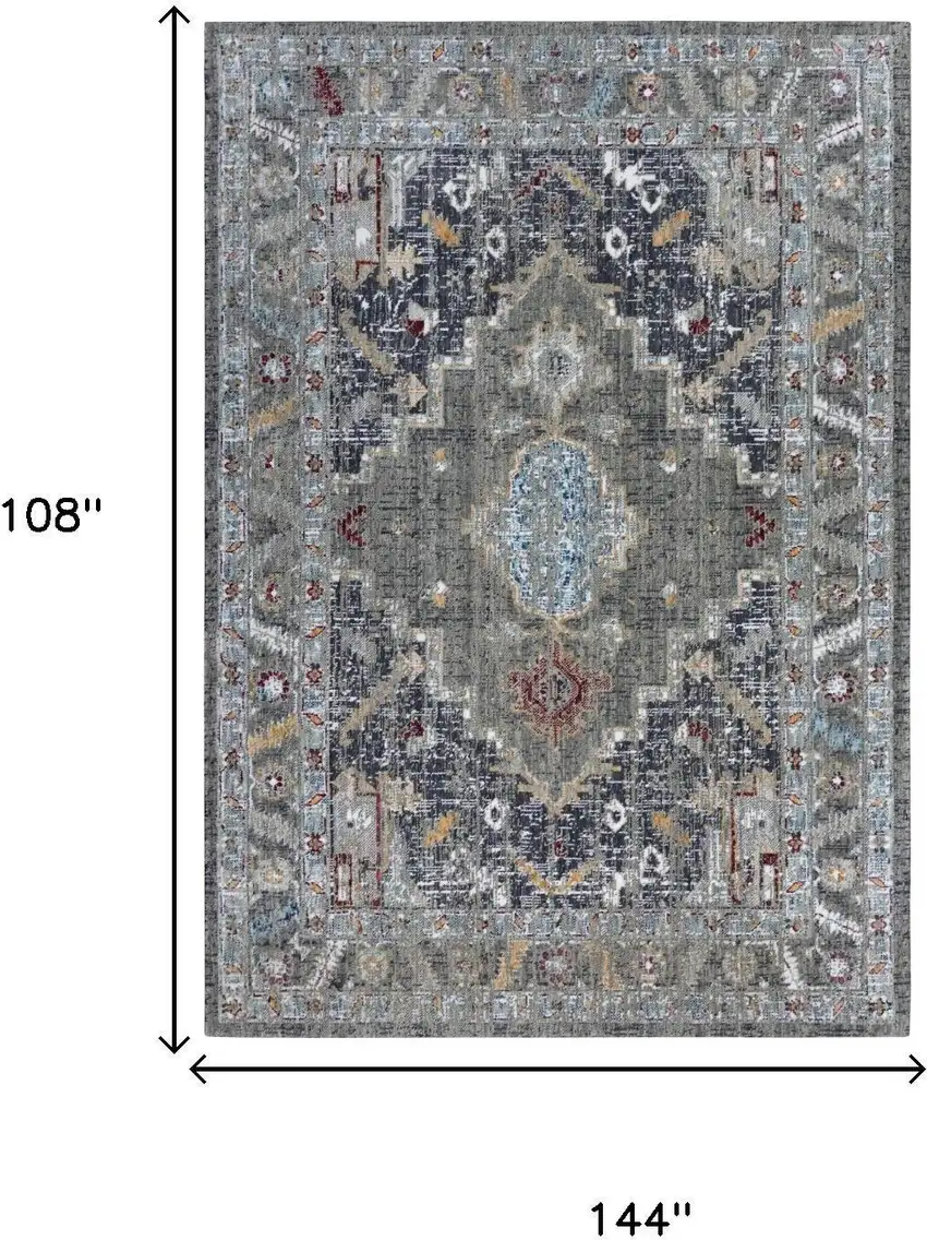 Gray Red Blue Orange And Ivory Medallion Hand Carved Handmade Area Rug Photo 6