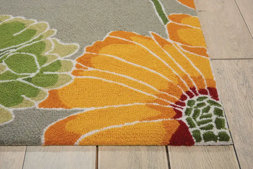 Gray Red and Yellow Floral Hand Carved Handmade Area Rug Photo 4