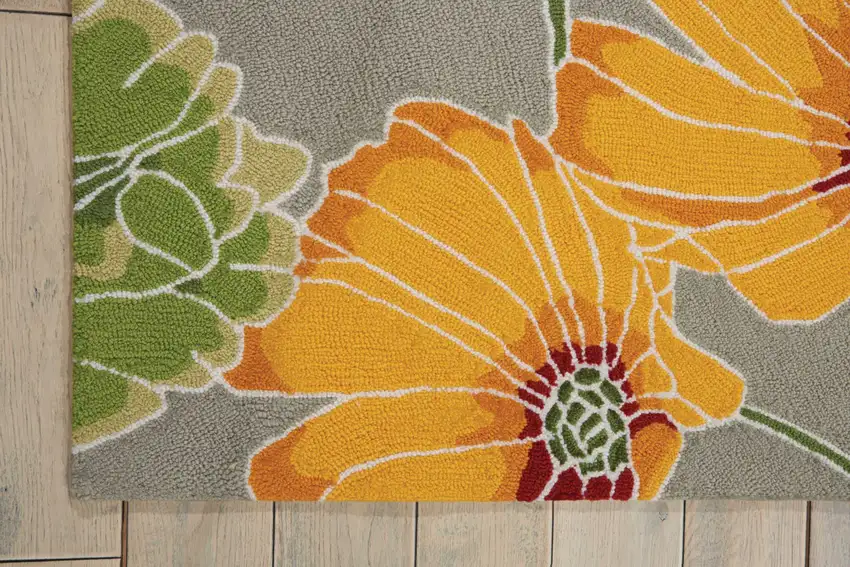Gray Red and Yellow Floral Hand Carved Handmade Area Rug Photo 5