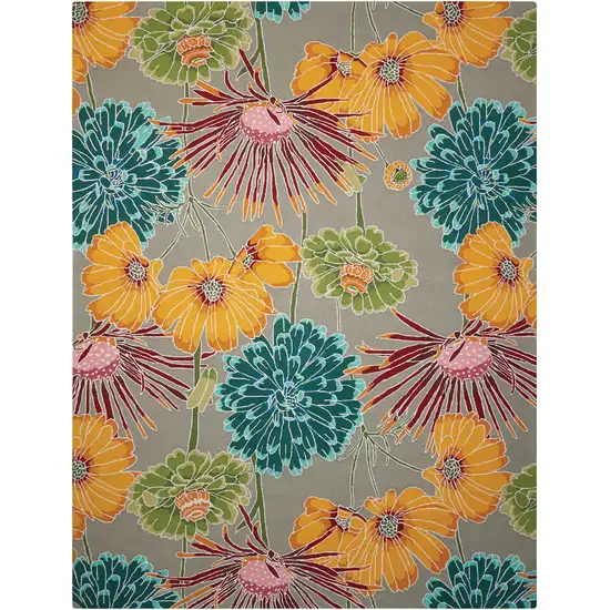 Gray Red and Yellow Floral Hand Carved Handmade Area Rug Photo 1