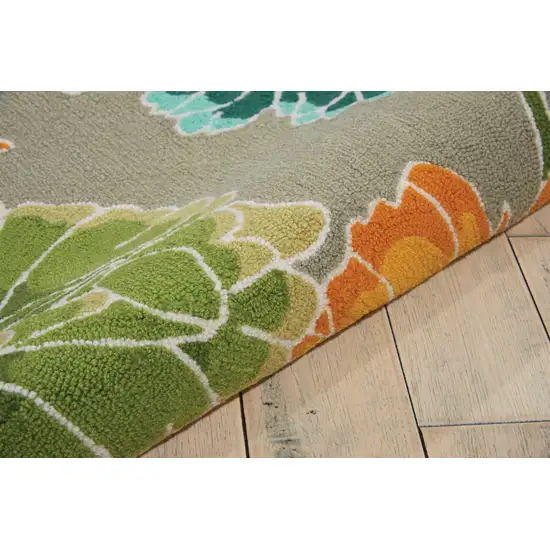 Gray Red and Yellow Floral Hand Carved Handmade Area Rug Photo 6