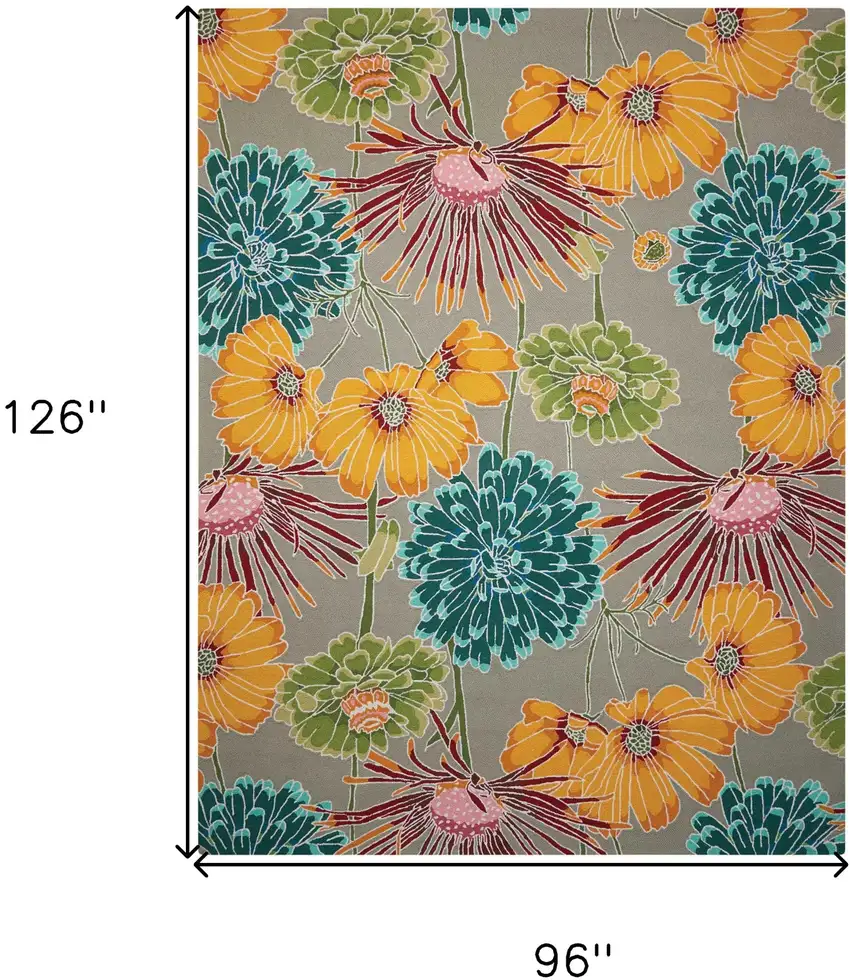 Gray Red and Yellow Floral Hand Carved Handmade Area Rug Photo 3