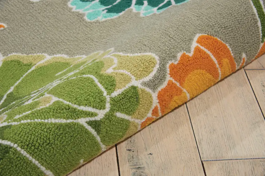 Gray Red and Yellow Floral Hand Carved Handmade Area Rug Photo 4