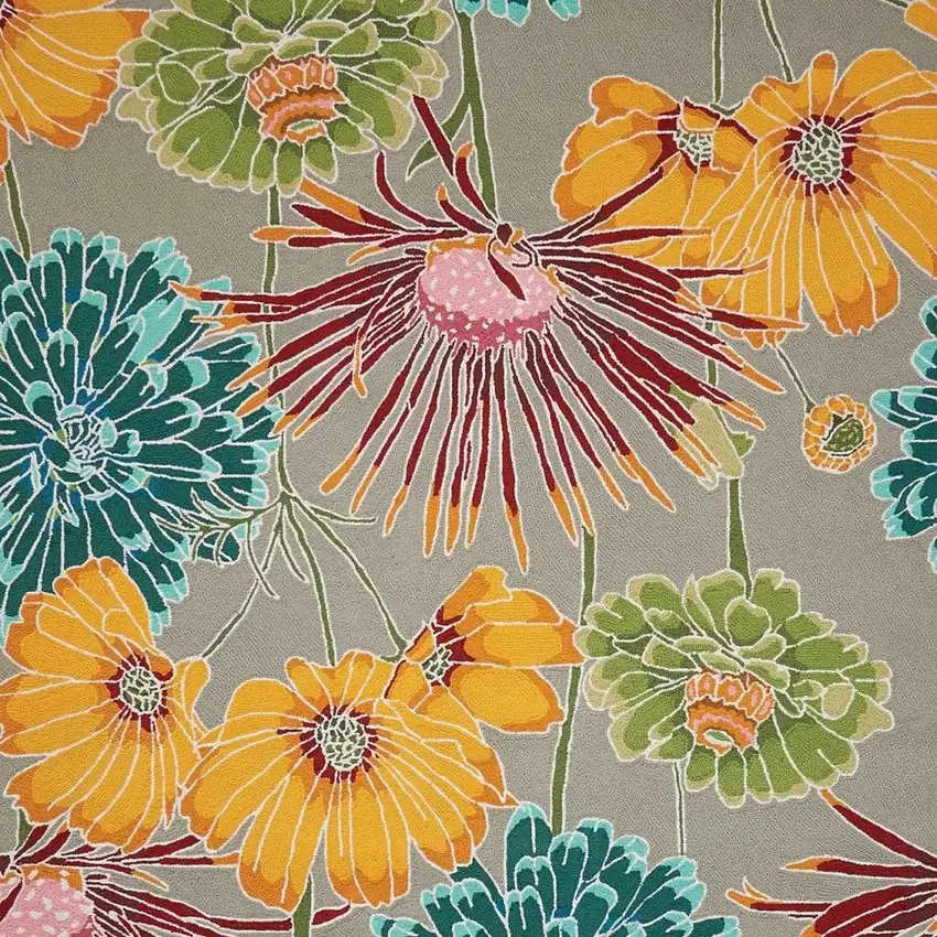 Gray Red and Yellow Floral Hand Carved Handmade Area Rug Photo 2