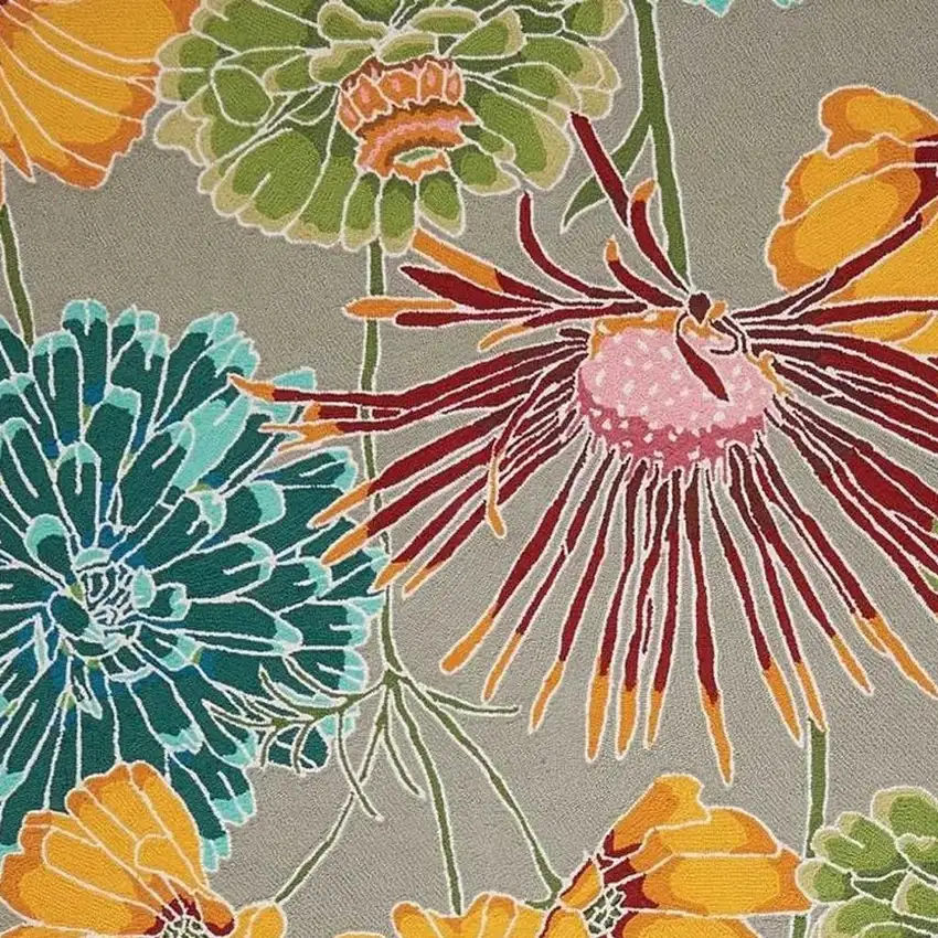 Gray Red and Yellow Floral Hand Carved Handmade Area Rug Photo 4