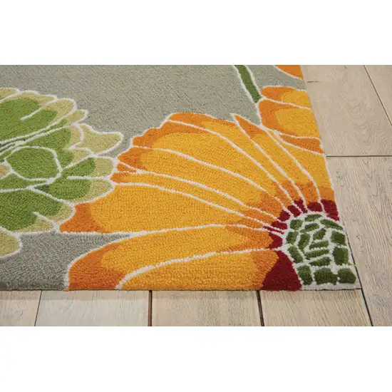 Gray Red and Yellow Floral Hand Carved Handmade Area Rug Photo 7