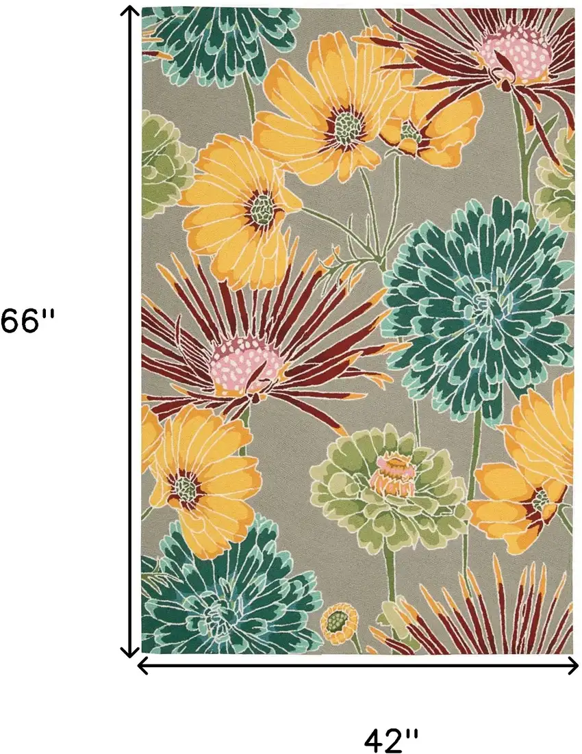 Gray Red and Yellow Floral Hand Carved Handmade Area Rug Photo 3